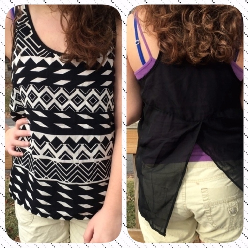 Black/White Geo Print Slit-back Tank SZ L! NEW!